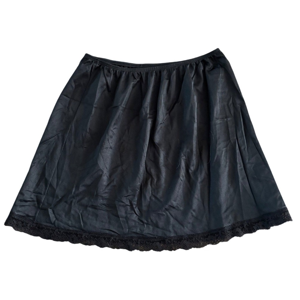 Vintage Deena Black Nylon Half Slip Skirt Lace Trim Made in USA Medium 2190L-17